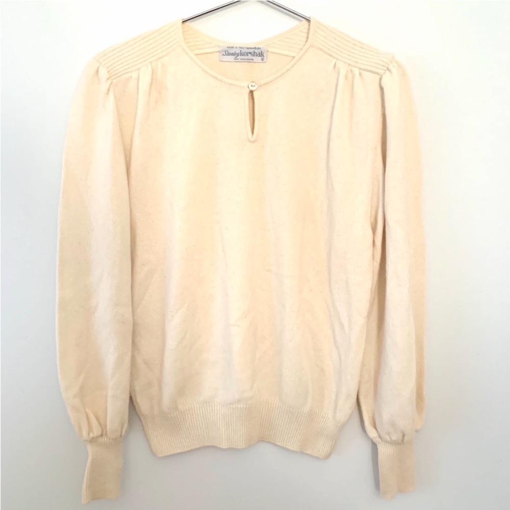 STANLEY KORSHAK 100% Cream Cashmere Sweater, Balloon Sleeves